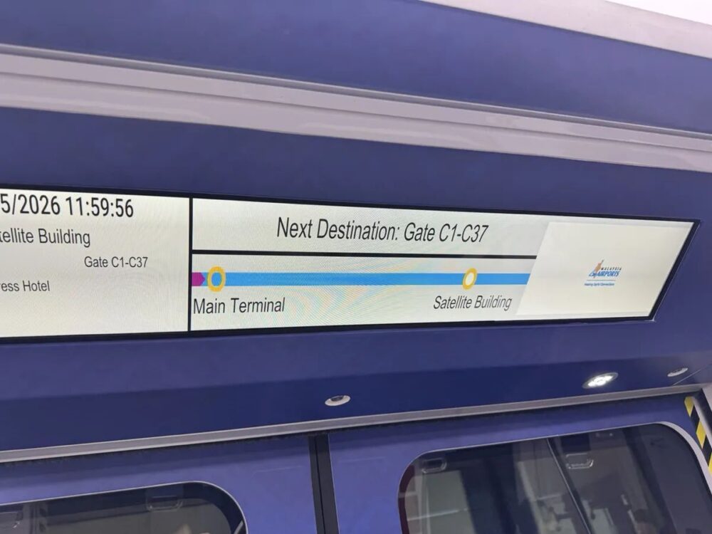 Aerotrain車内の路線図、Main TerminalとSatellite Buildingを結ぶ単一路線